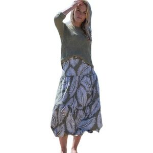 Marble Khaki Palm Leaf Tiered Jersey Maxi Skirt